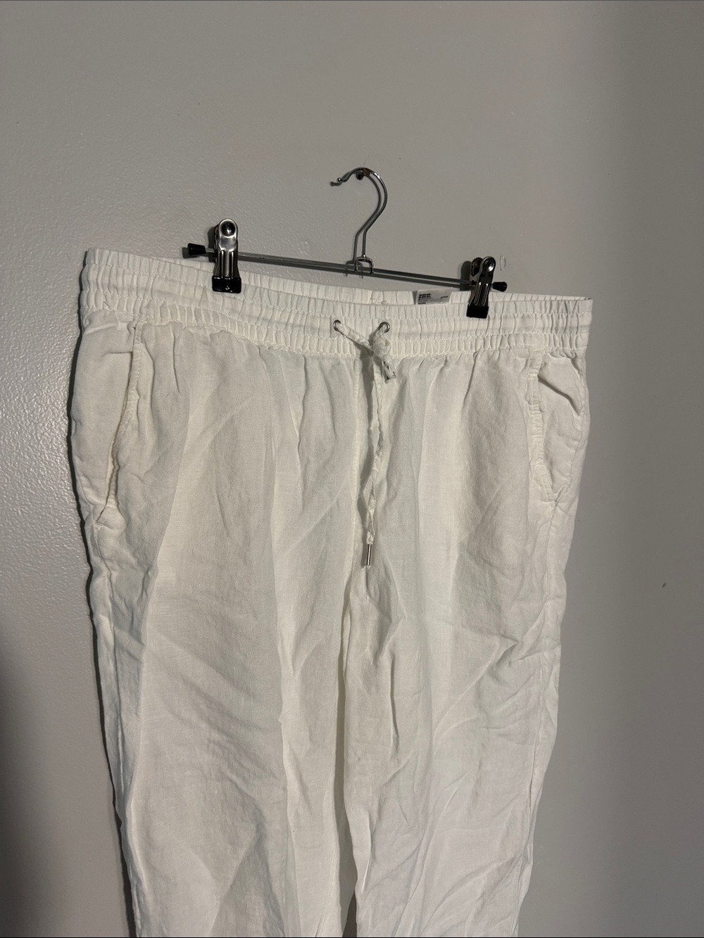 H&M White Cropped Drawstring Linen-Blend Pants - Picture 2 of 5